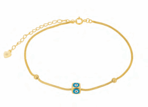 Позлатена сребърна гривна за крак с 3д висулка куб „Синьо око“ светлосиньо | HappyMarket.bg Позлатена сребърна гривна за крак с 3д висулка куб „Синьо око“ светлосиньо | Бижута