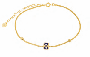 Позлатена сребърна гривна за крак с 3д висулка куб „Синьо око“ тъмносиньо | HappyMarket.bg Позлатена сребърна гривна за крак с 3д висулка куб „Синьо око“ тъмносиньо | Бижута