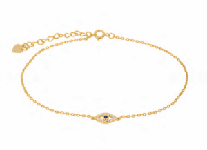 Позлатена сребърна гривна за крак с висулка „Окото на Назар“ с бели цирконии и син циркон | HappyMarket.bg Позлатена сребърна гривна за крак с висулка „Окото на Назар“ с бели цирконии и син циркон | Бижута