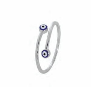 Сребърен отворен пръстен „Двойно око“, тъмносиньо  |  Бижута
