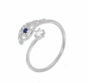 Сребърен отворен пръстен с цирконии "Окото на Назар",тъмносиньо - Image 1