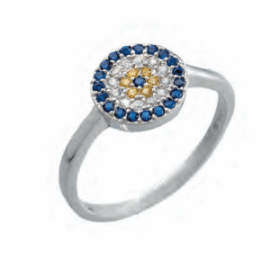 Сребърен пръстен „Синьо око“ от цветни цирконии  |  Бижута