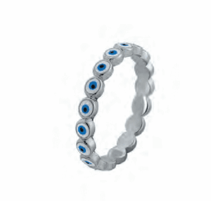 Сребърен пръстен с бял емайл „Сини очички“,светкосиньо  |  Бижута