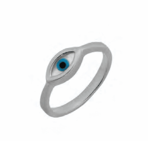 Сребърен пръстен с бял емайл и обков "Окото на Назар", светлосиньо - Image 1