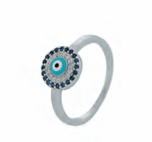 Сребърен пръстен с тъмносини и бели цирконии „Синьо око“, светлосиньо  |  Бижута