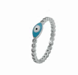 Сребърен релефен пръстен с цирконии "Окото на Назар",светлосиньо - Image 1