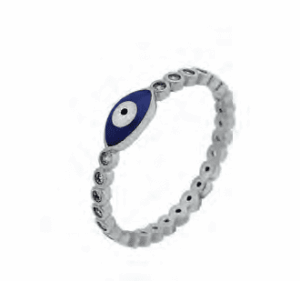 Сребърен релефен пръстен с цирконии "Окото на Назар", тъмносиньо - Image 1