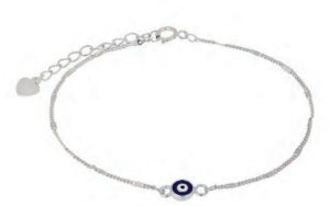 Сребърна гривна с кръгла висулка"Окото на Назар",тъмносиньо - Image 1