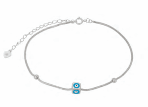 Сребърна гривна за крак с 3д висулка куб „Синьо око“ светлосиньо | HappyMarket.bg Сребърна гривна за крак с 3д висулка куб „Синьо око“ светлосиньо | Бижута