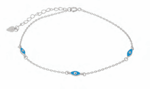 Сребърна гривна за крак с висулка „Тройно Око на Назар“, светлосиньо | HappyMarket.bg Сребърна гривна за крак с висулка „Тройно Око на Назар“, светлосиньо | Бижута