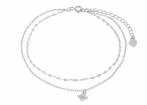 Двойна сребърна гривна за крак с цирконий  |  Бижута