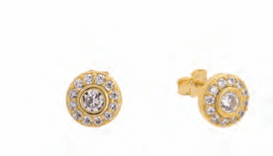 Кръгли сребърни позлатени обеци на винт с цирконий  |  Бижута