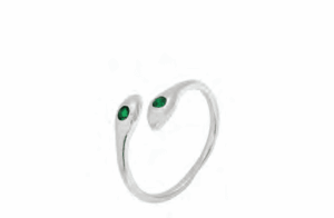 Отворен сребърен пръстен "Змия" със зелени цирконии - Image 1