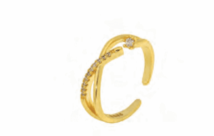 Позлатен сребърен отворен пръстен с цирконии  |  Бижута