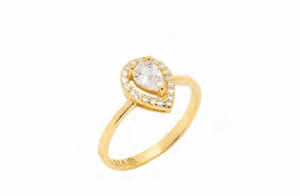 Позлатен сребърен пръстен „Капка“ с цирконии  |  Бижута