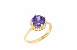 Позлатен сребърен пръстен с кръгъл кубичен лилав цирконий - Image 1