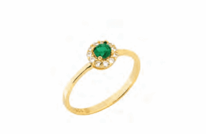 Позлатен сребърен пръстен с кръгъл зелен кубичен цирконий - Image 1