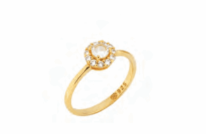 Позлатен сребърен пръстен с кръгъл кубичен цирконий | HappyMarket.bg Позлатен сребърен пръстен с кръгъл кубичен цирконий | Бижута