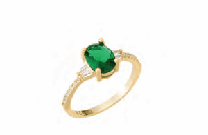 Позлатен сребърен пръстен с овален кубичен зелен цирконий | HappyMarket.bg Позлатен сребърен пръстен с овален кубичен зелен цирконий | Бижута