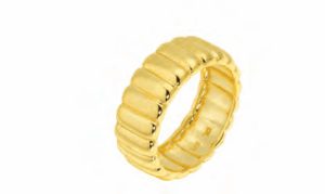 Позлатен сребърен пръстен тип халка с релефен дизайн  |  Бижута