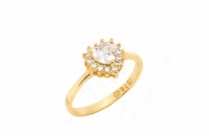 Позлатен сребърен пръстен с цирконий „Сърце“ и рамка от малки цирконии  |  Бижута