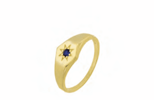 Позлатен сребърен пръстен „Слънце“ със син цирконий  |  Бижута