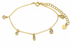 Позлатена сребърна гривна „Геометрия“ с цирконий  |  Бижута