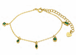 Позлатена сребърна гривна „Геометрия“със зелени цирконии | HappyMarket.bg Позлатена сребърна гривна „Геометрия“със зелени цирконии | Бижута