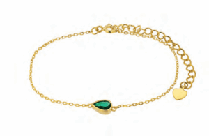 Позлатена сребърна гривна „Капка“със зелен цирконий  |  Бижута