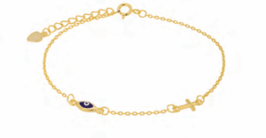 Позлатена сребърна гривна „Окото на Назар и Кръст“  |  Бижута