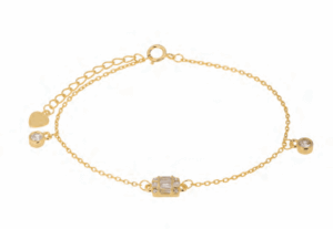 Позлатена сребърна гривна „Правоъгълник и кръгове“ с цирконии  |  Бижута