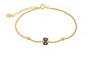 Позлатена сребърна гривна с 3д висулка куб „Синьо око“ тъмносиньо | HappyMarket.bg Позлатена сребърна гривна с 3д висулка куб „Синьо око“ тъмносиньо | Бижута