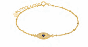 Позлатена сребърна гривна със бели цирконии и син циркон “Окото на Назар” | HappyMarket.bg Позлатена сребърна гривна със бели цирконии и син циркон “Окото на Назар” | Бижута
