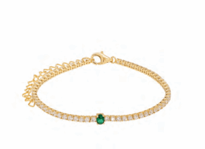 Позлатена сребърна гривна с бели цирконии и зелен циркон - Image 1
