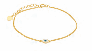 Позлатена сребърна гривна с бяла основа „Капка със синьо око“, светлосиньо | HappyMarket.bg Позлатена сребърна гривна с бяла основа „Капка със синьо око“, светлосиньо | Бижута