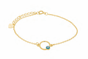 Позлатена сребърна гривна с кръг и светлосиньо око - Image 1