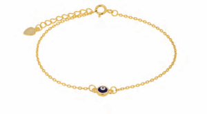 Позлатена сребърна гривна с кръгла висулка“Окото на Назар“,тъмносиньо  |  Бижута