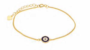 Позлатена сребърна гривна с кръгла висулка"Окото на Назар",тъмносиньо - Image 1