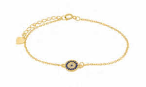 Позлатена сребърна гривна с кръгла висулка "Синьо око"с тъмносини и бели цирконии - Image 1