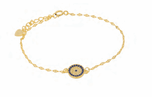 Позлатена сребърна гривна с кръгла висулка "Синьо око"с тъмносини и бели цирконии - Image 1