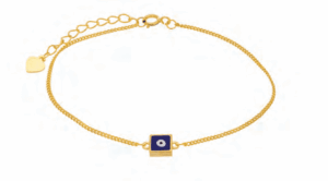 Позлатена сребърна гривна с квадратна висулка "Окото на Назар",тъмносиньо - Image 1