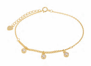 Позлатена сребърна гривна с три висящи топчета с цирконий  |  Бижута