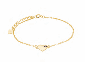 Позлатена сребърна гривна  със сърце  и синьо око - Image 1