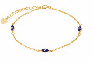 Позлатена сребърна гривна „Тройно Око на Назар“,тъмносиньо  |  Бижута