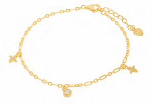 Позлатена сребърна гривна за крак „Кръст“ с цирконии  |  Бижута