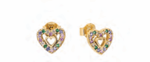 Позлатени сребърни обеци „Цветни сърца“ с цирконии | HappyMarket.bg Позлатени сребърни обеци „Цветни сърца“ с цирконии | Бижута