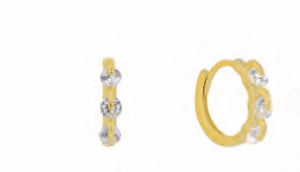 Позлатени сребърни обеци халки с 3 камъка кубичен цирконий,английско закопчване  |  Бижута