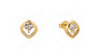 Позлатени малки сребърни обеци с винт „Ромб“ с циркони  |  Бижута