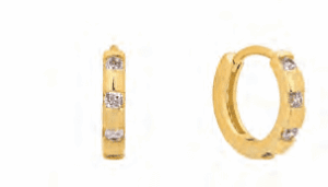 Позлатени сребърни обеци халки с 3 камъка кубичен цирконий,английско закопчване  |  Бижута