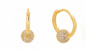 Позлатени сребърни обеци халки с топче и цирконии - Image 1